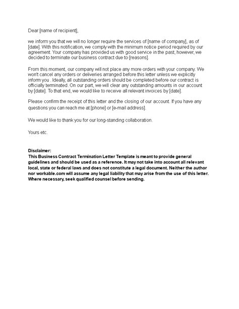 Business Contract Termination Letter Template Templates At