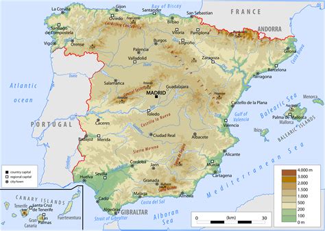 Mappa Fisica Di Spagna Cartina Fisica Spagna Europa Del Sud Europa