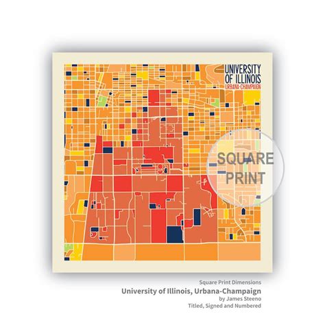 University Of Illinois Urbana Champaign Campus Art Map Print Etsy
