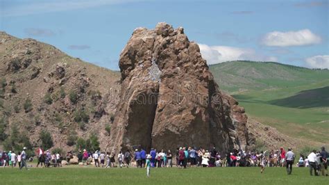 Tourist Religious Ceremony Symbol Taikhar Chuluu Rock In Arkhangai