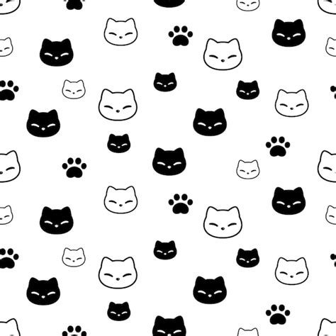 Premium Vector Cat Seamless Pattern Kitten Head Paw Footprint