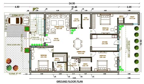 Square Meter House Plan With Interior Layout Drawing Dwg File Cadbull