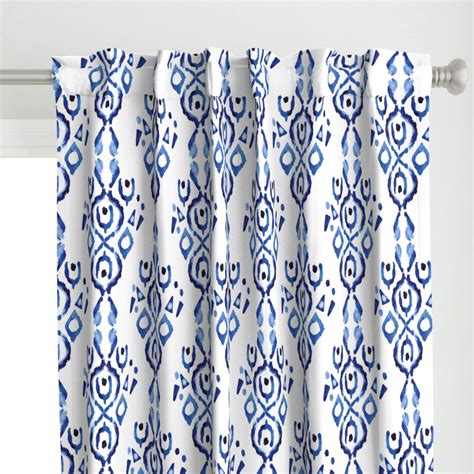 17 10v Blue Indigo Ikat Curtain Panel Spoonflower