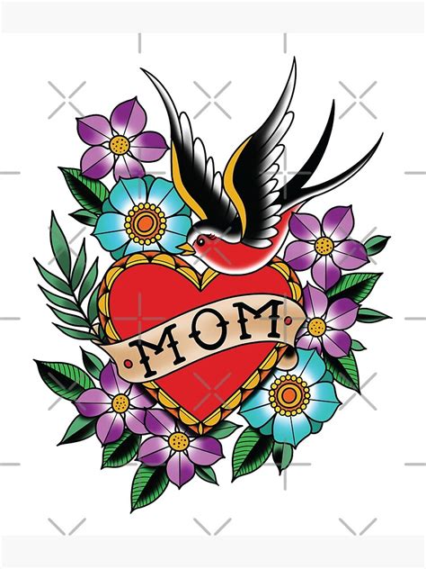 Mom Heart Tattoo Design Poster For Sale By Sevenrelics Redbubble