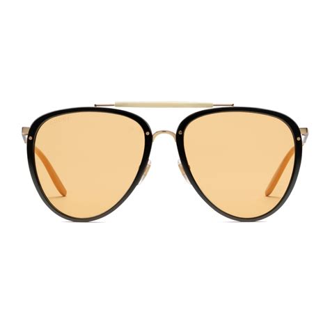 Gucci Aviator Acetate And Metal Sunglasses Black Gold Gucci Eyewear Avvenice
