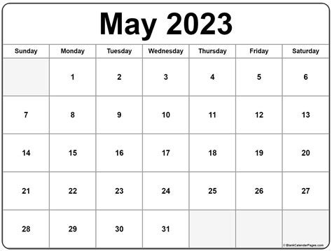May Blank Monthly Calendar Riset