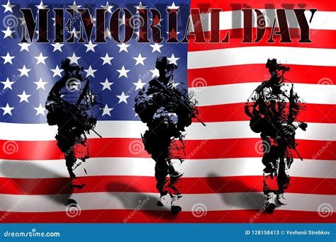 Memorial Day On The Background Of The American Flag With Soldiers Stock