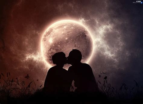 Lovers Kiss Moon Steam Night Nice Wallpapers 2235x1625