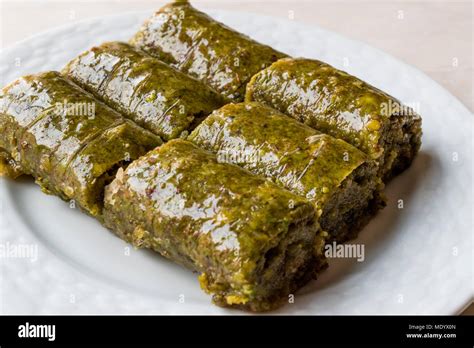 Turkish Dessert Pistachio Roll Called Fistikli Sarma Baklava