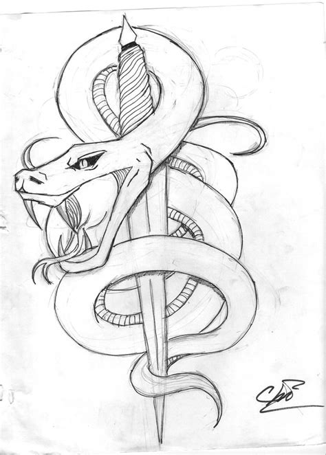 Snake And Dagger Tattoo Drawing Drawing Skill