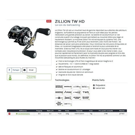 Zillion TW HD 1520 HL Moulinet Bait Casting Daiwa ZILTWHD1520HL