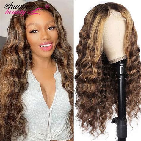 30 32 Inch Hd Highlighted Human Hair Lace Frontal Wig Loose Deep Wave