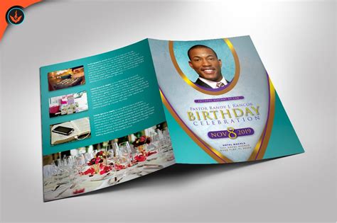 Create your own milestone birthday party invitations. Royal Teal Pastor Birthday Program ~ Brochure Templates ...