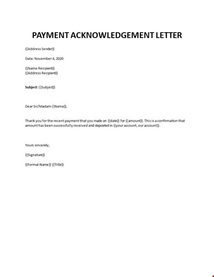 Acknowledgement Receipt Of Payment Letter Templates Resume Templates Yours Sincerely
