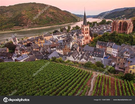 Bacharach Rhine Valley Germany City Panorama View With Rhine River