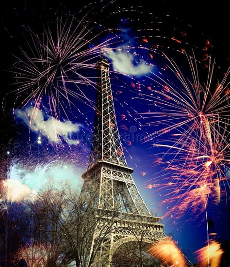 Eiffel Tower And X28paris Franceand X29 With Fireworks Editorial
