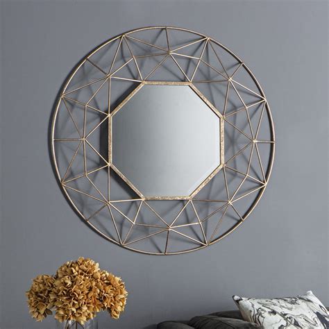 Round Gold Metal Geometric Wall Mirror Primrose And Plum