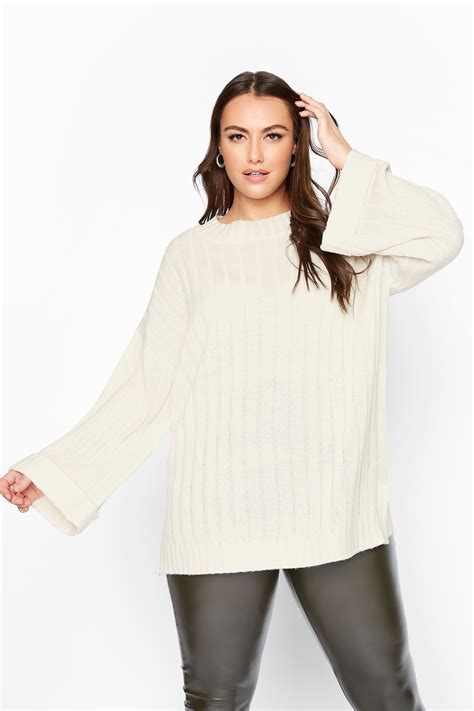 Cream Ribbed Wide Sleeve Knitted Jumper Yours Clothing