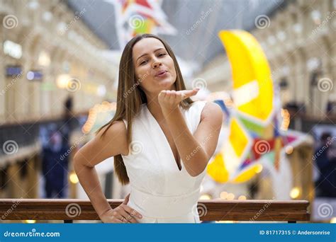 Blow Kiss Young Caucasian Brunette Woman Stock Image Image Of Blowing Nature 81717315