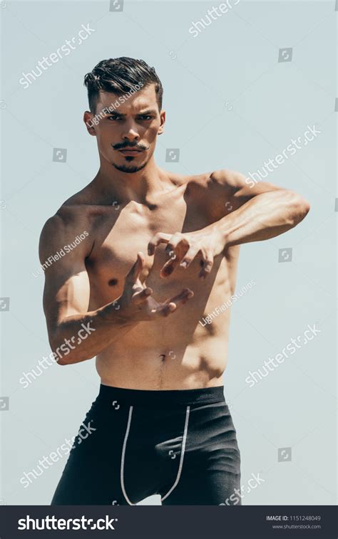 Serious Shirtless Man Gesturing Hands Front Stock Photo Shutterstock