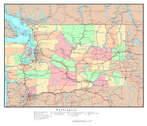 Large Detailed Administrative Map Of Washington State With Roads