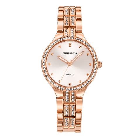rebirth women fashion stainless steel strap analog quartz wrist watch luxury simple style