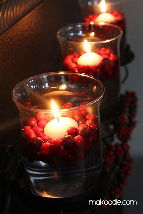 Floating Candles And Fresh Cranberries Christmas Decor