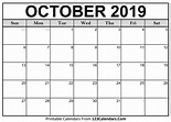 October 2019 Calendar (Blank) - Easily Printable - 123Calendars