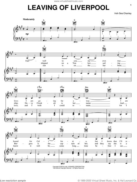 Plus, livestream upcoming games online, on foxsports.com! Chanty - Leaving Of Liverpool sheet music for voice, piano ...
