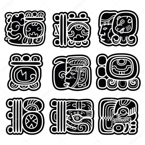 Mayan Writing System Maya Glyphs And Languge Vector Design Stock