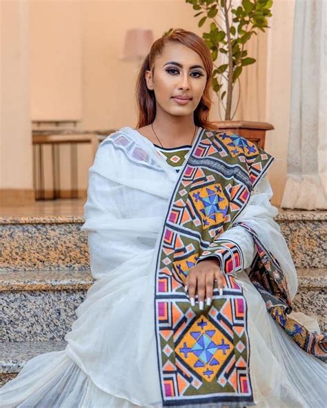 Regal Habesha Kemis With Menen Fabric Shimena Dress And Detailed Til