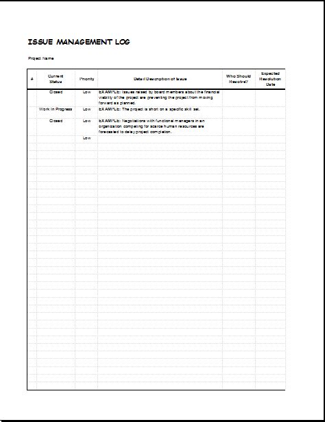 Issue Management Log Template For Excel Excel Templates