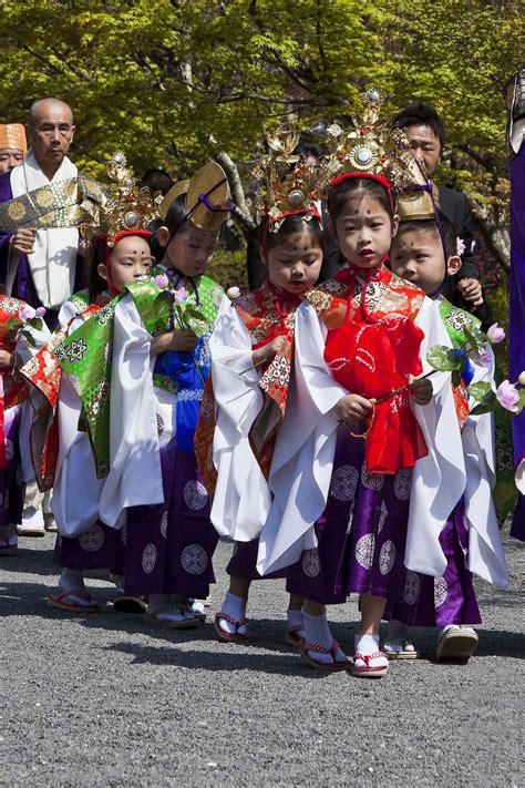 Ceremonial Children In Traditional Shinto Dress Taking Part In An