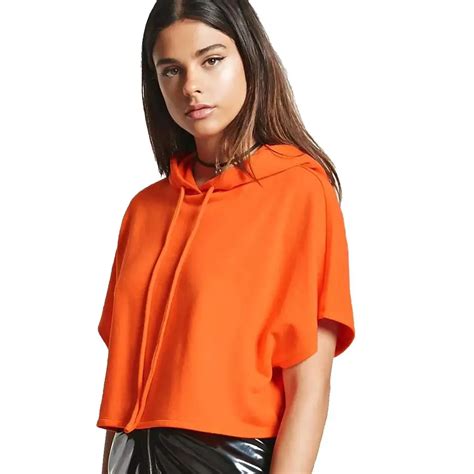 Hooded Crop Tops Women Short Sleeve Slim Sexy Summer Hoodies 2019 Fashion White Orange Blue