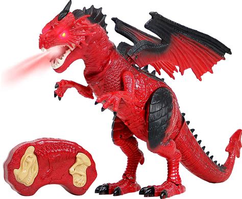 Remote Control Dinosaur Toys Led Light Up Walking Dragon Roaring And