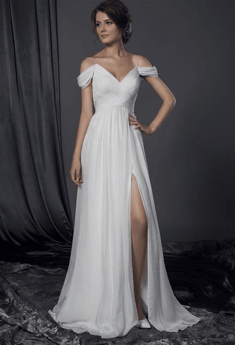 Draping Off The Shoulder Wedding Gown With Leg Slit By Darius