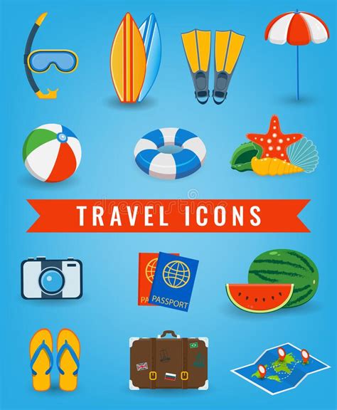 Summer Icons Set Travel And Tourism Concept Stock Vector