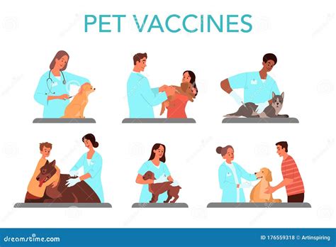 Pet Vaccination Set. Veterinary Doctor Making a Vaccine Injection Stock