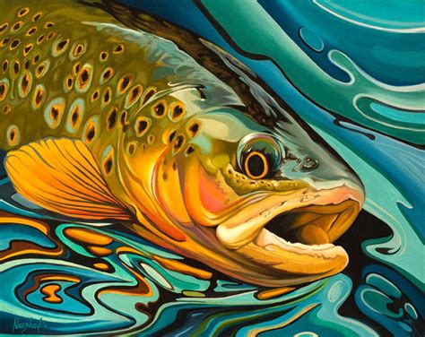 Trout Fly Fishing Brown Trout Oil Painting By Naushad Arts Artfinder