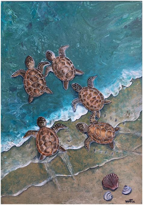 Emerging Baby Turtles By Marta Blaszak Just Paintings For Sale