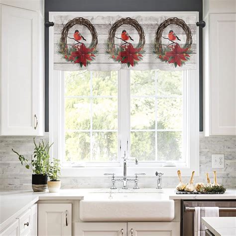 Buy 3 Piece Kitchen Cafe Curtain Valance And Tiers Set Christmas Red