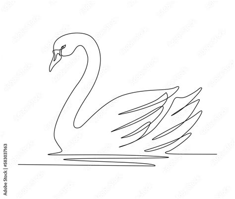 Continuous One Line Drawing Of Mute Swan Simple Swan Outline Vector