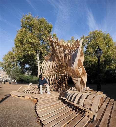 Using Only Reclaimed Wood Re Emerge Pavilion By Emtechaa And Hassell