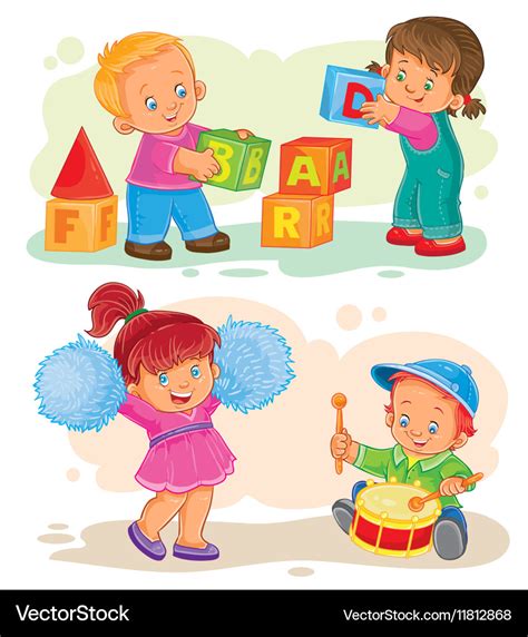 Set Icons Little Children Playing Royalty Free Vector Image