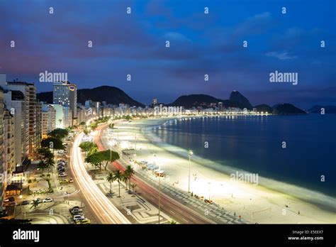 Elevated View Of Copacabana Beach At Night Rio De Janeiro Brazil