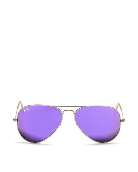 Ray Ban Aviator Flash Lens Sunglasses In Gold For Men Metallic Purple Lyst