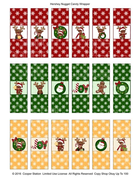How to make printable candy bar wrappers for christmas. Digital Printable Holiday Hershey Nugget Candy Wrappers