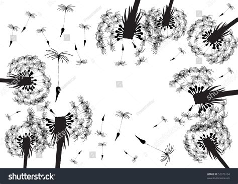 Vector Illustration Blowing Dandelion Silhouettes On Stock Vector
