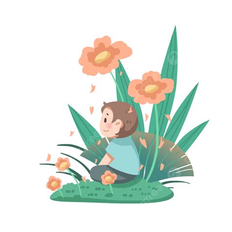 Spring Scene Cute Cartoon Material Child Character Floral Png