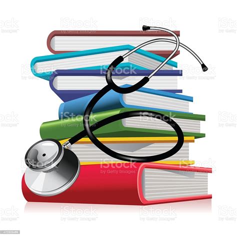 An Illustration Of Medical Text Books And A Stethoscope